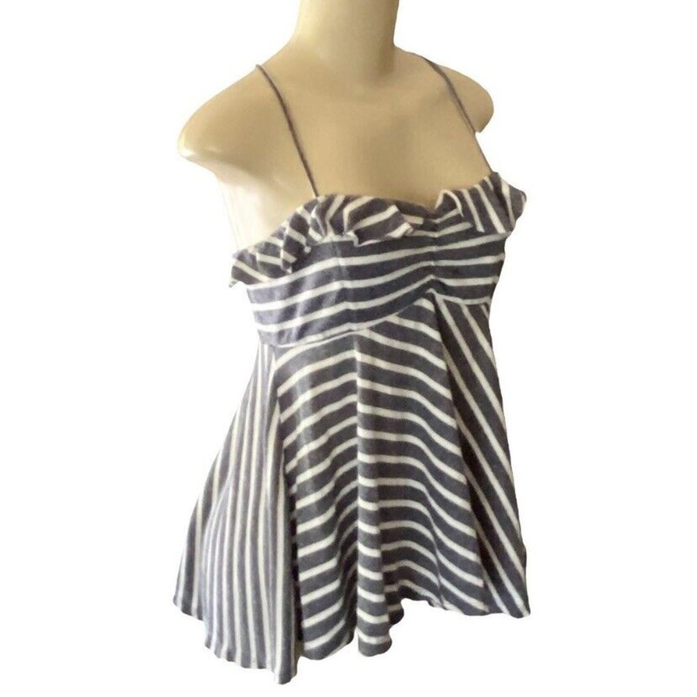 Free People Striped Ruffle Cross Back Spaghetti Strap Tank To…